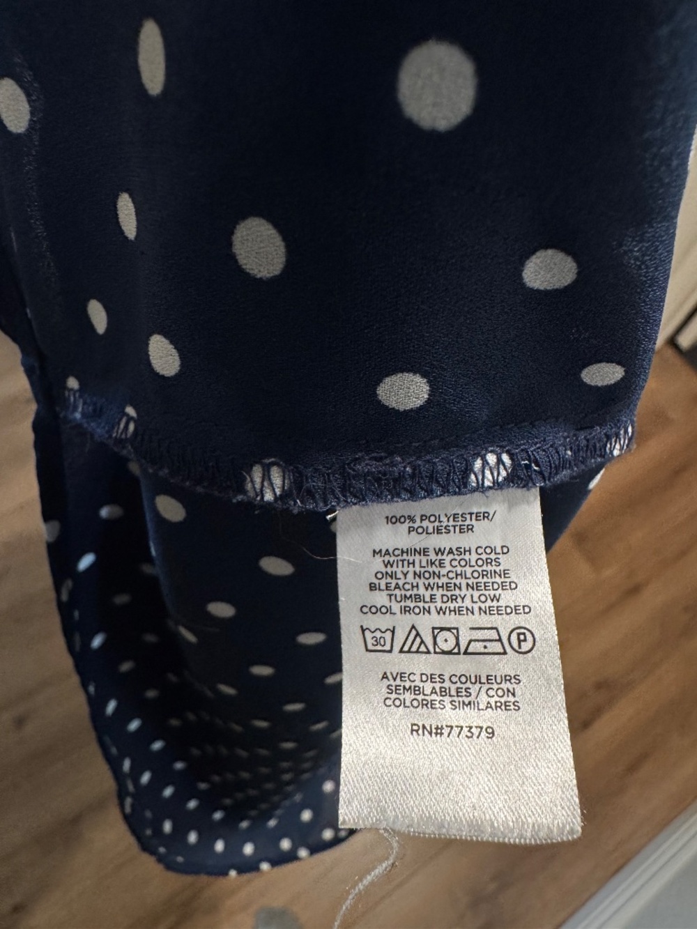 Ann Taylor Navy and White Dotted Ruffle Button Blouse - Picture 4 of 4